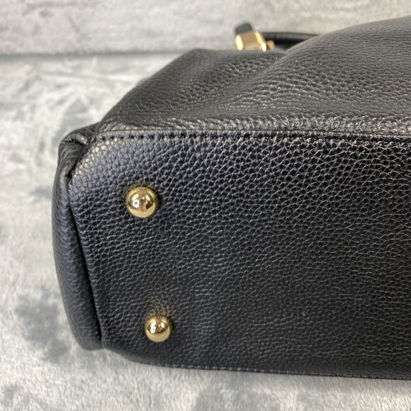 KATTEE Black Cowhide Leather Pebbled Goldtone Hardware Purse Handbag - Picture 11 of 16